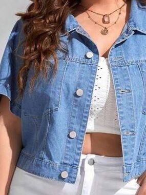 Classic Light Blue Denim Crop Jean Jacket - Women's